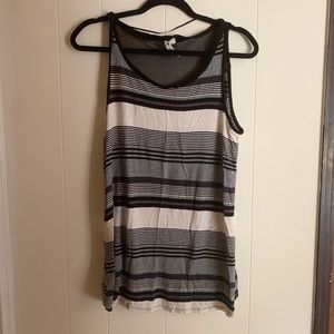 Gray black and white striped top
